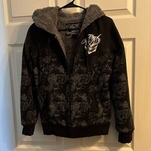 Metal Mulisha Black Bomber Jacket with Gray Patterns